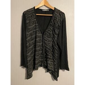 Alembika Womens Cardigan Size S/M Black Floral Wool Blend Ruffle Oversized Lagem